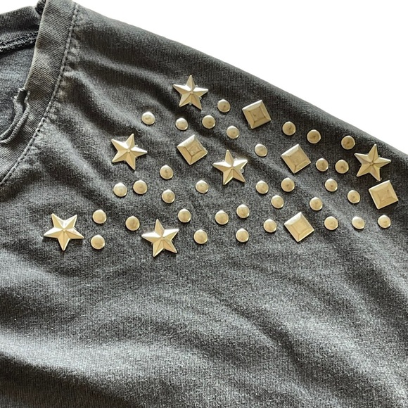 ZARA W/B COLLECTION  Distressed, WashedBlack Oversized Starstudded Tee   Size S - Picture 8 of 12